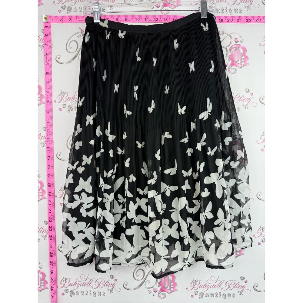 Daniel Rainn skirt butterflies Black Midi Skirt with White Butterfly Pattern